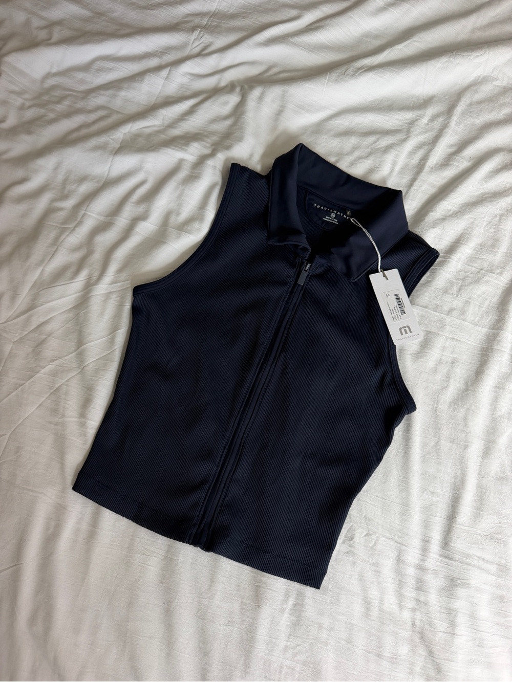 Travis Matthew Midline Polo Navy Ribbed Sleeveless Zip-Up Tank